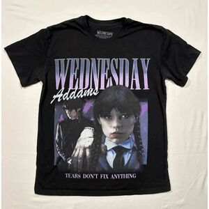 Wednesday Addams Netflix Graphic T-Shirt Black Jenna Ortega Small Tears Dont Fix